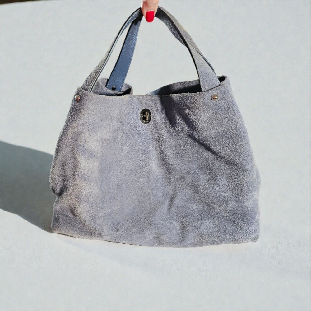 Kate Spade Suede Willa Satchel Hobo Bag Blue Double Handled Purse Leather